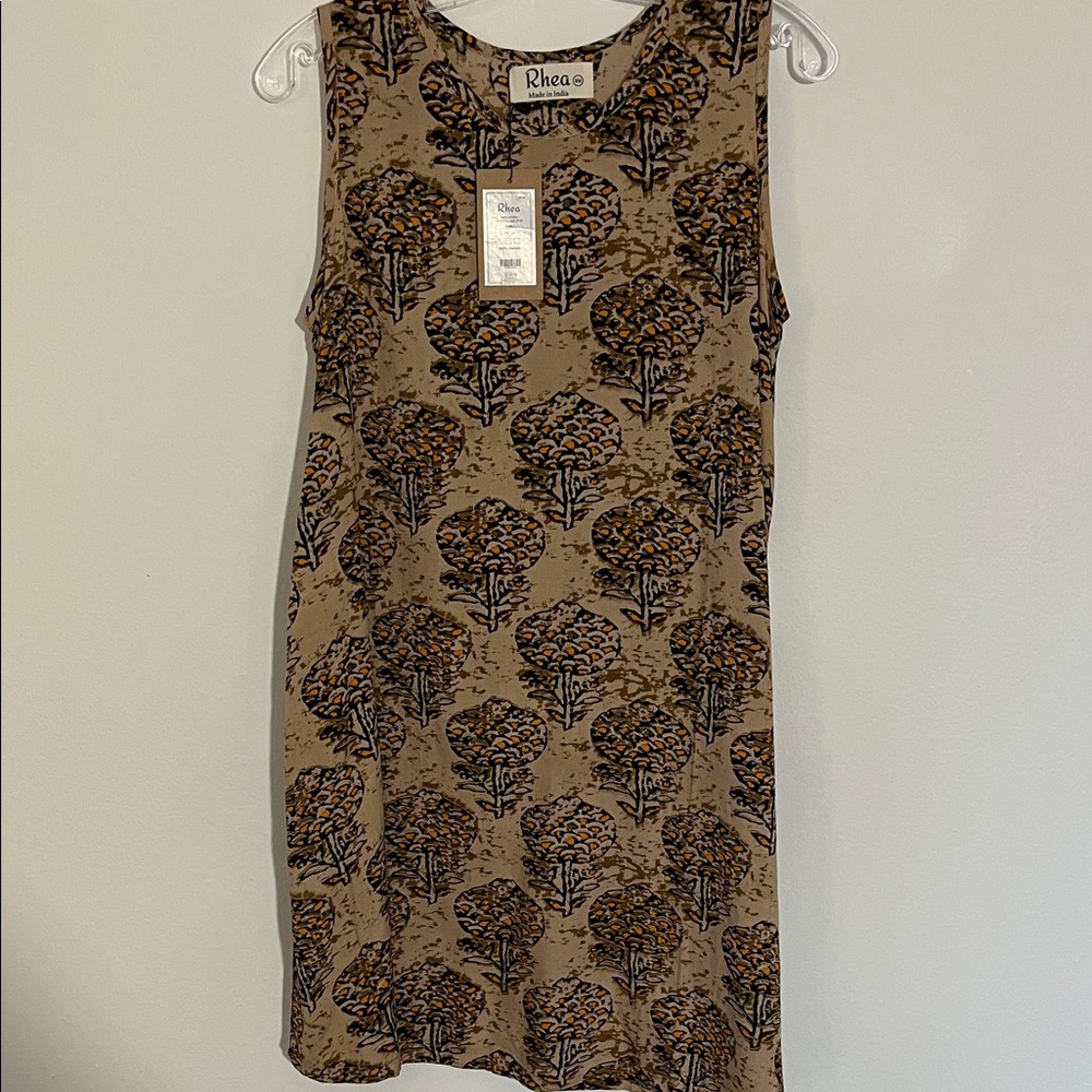 RHEA ORLANDO Sleeveless Brown Patterned Shift Dress